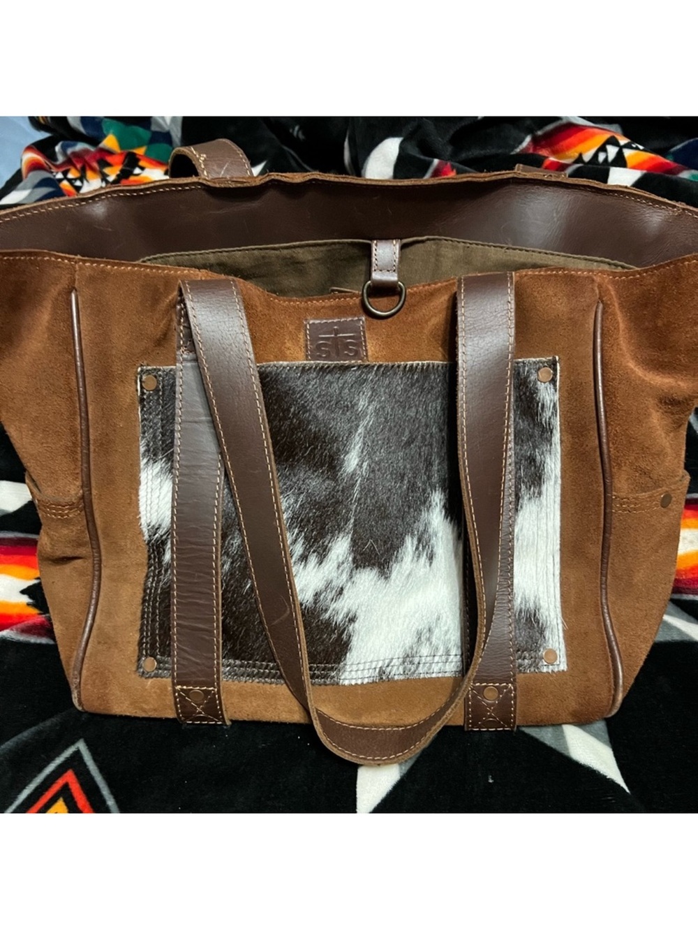 Brown Suede & Cowhide Tote Bag - Leather Strap Carryall